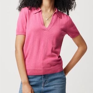 J.Crew women's pink cotton-cashmere blend polo sweater- Large